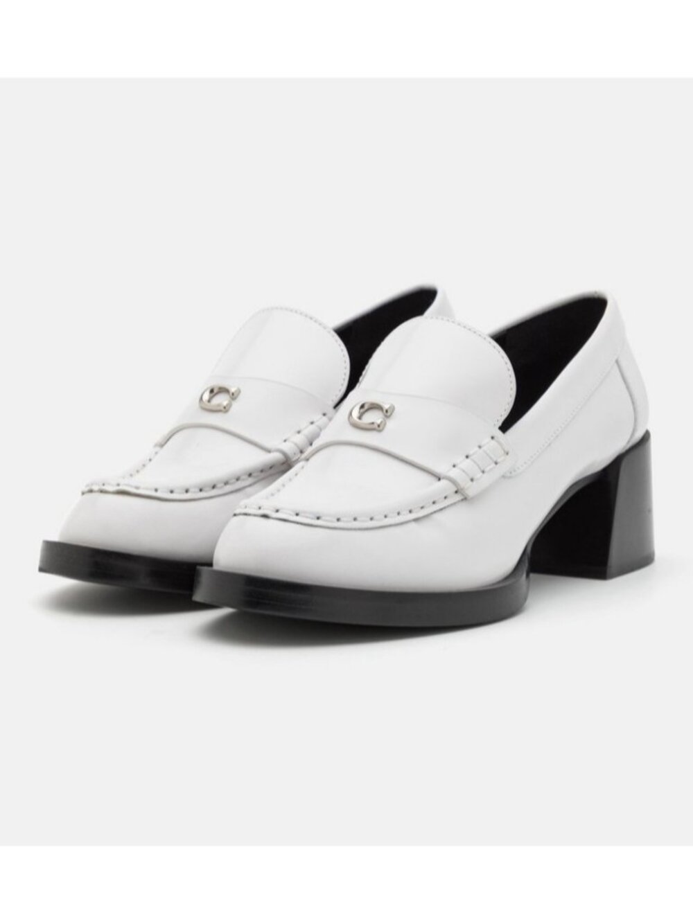 Coach Natalie Leather Loafers Women Size 9B Optic White Block Heel COH11E01X-A11